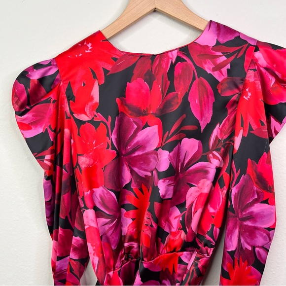 NBD Levigne Floral Mini Dress Long Sleeve Puffy Sleeves XS Wrap Revolve - Picture 5 of 12